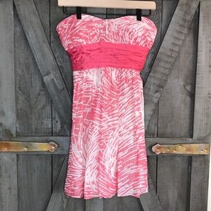 BCBG Max Azria Silk Coral Printed Strapless Dress
